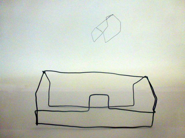 Photographie de la sculpture de fil qui semble ici être un dessin...